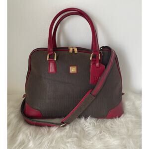 DVF DIANE von FURSTENBERG Brown Suede and Red Vegan Leather Overnight Travel Bag